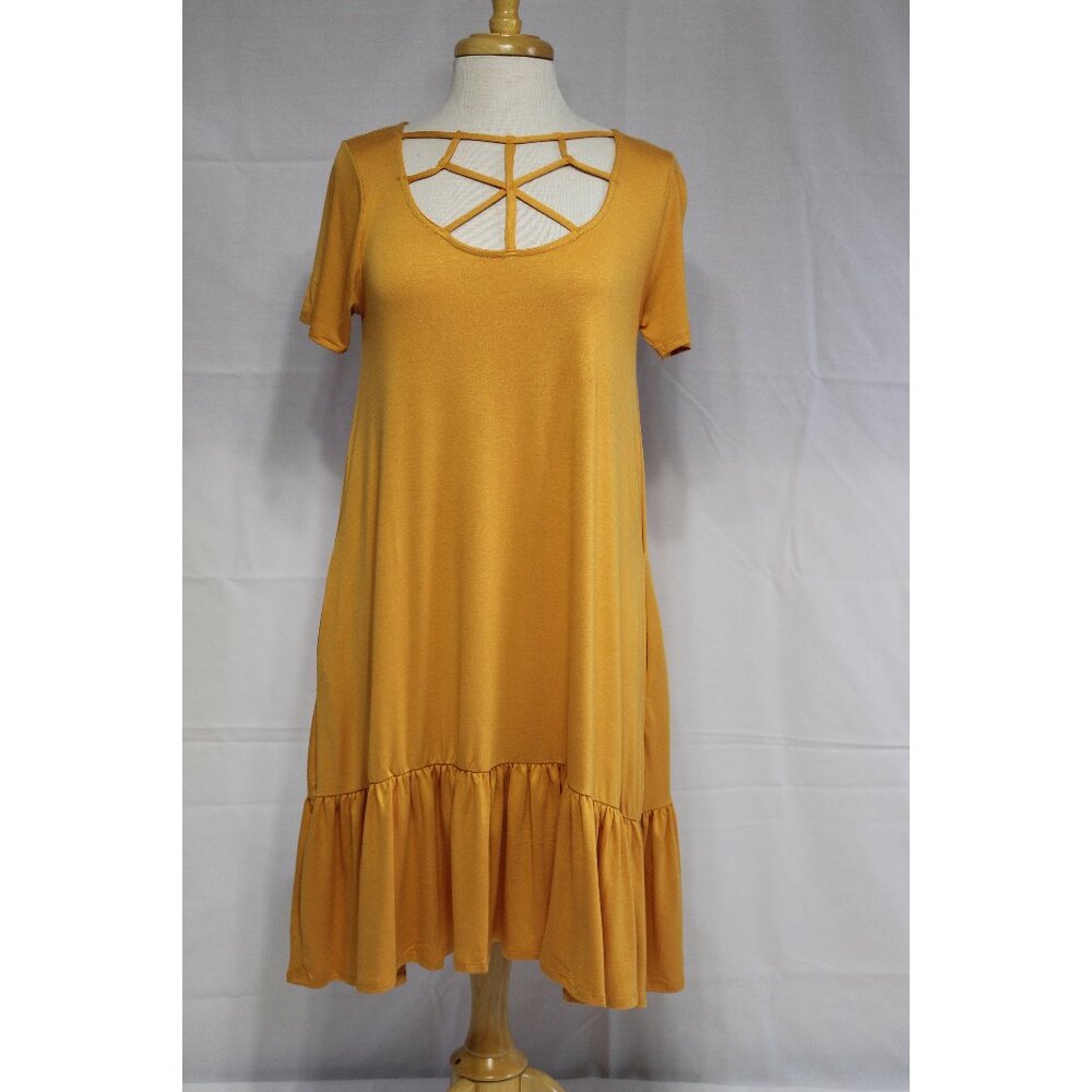 Zenana Casual Dress-Knee Length-#7041-Sizes S to XL-MUSTARD YELLOW-NEW